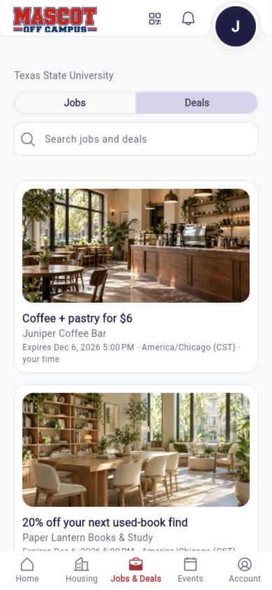 Mascot local offers interface with fictional demonstration content